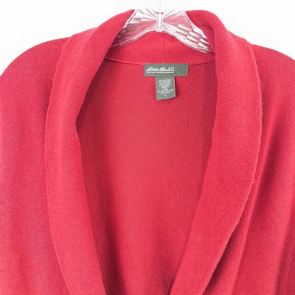 Eddie Bauer Cotton Cashmere Two Button Cardigan Womens Petite Large Red Holiday - Picture 7 of 15